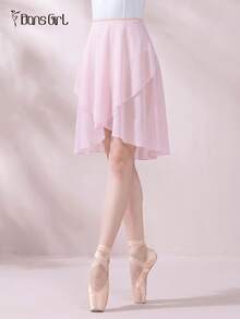 DonsGirl 1pc Women's Midi Chiffon Wrap Dress, Solid Color, Suitable For Ballet Performance Spring Sports - Baby Pink - View 3