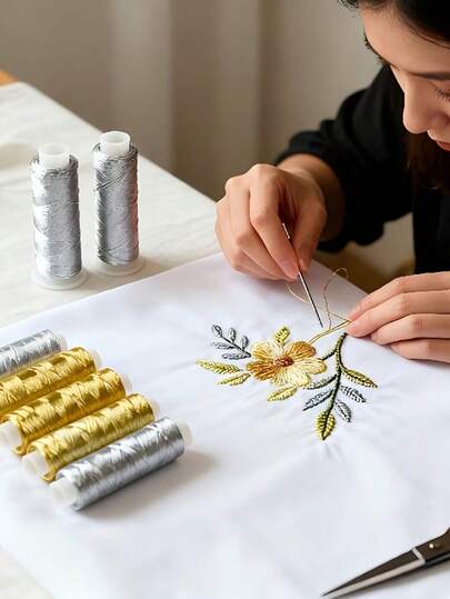 2 piezas/Lujo Oro, Plata, Negro - 200 Yardas, Brillante y Centelleante, Hilo Metálico Dorado y Plateado Hecho a Mano, Hilo de Coser Negro para el Hogar. Adecuado para Costura DIY, Bordado y Manualidades de Patchwork, Navidad/Regreso a Clases/Día de San Valentín/Día de la Madre/Regreso a Clases