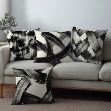 4pcs Vintage Abstract Ink Brush Stroke Pattern Cushion Covers, Single-Sided Printed Skin-Friendly Peach Skin Velvet Material, 45*45CM Pillow Covers Suitable For Room Decor, Indoor Sofa Living Room Decor, Party Decor, Decorative Cushion Covers Gift - Multicolor - View 7