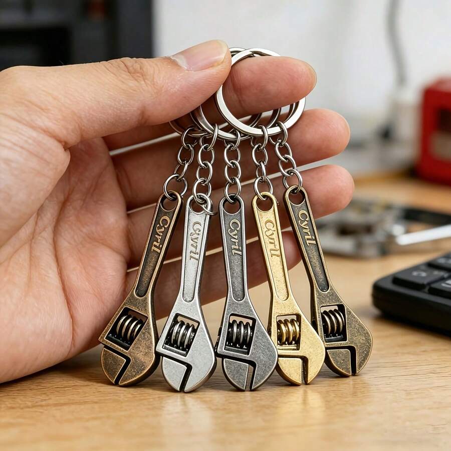 Customized Mini Wrench Keychain, Creative Metal Tool Shaped Keyring, Auto Accessories, Personalized Streetwear Zinc Alloy Jewelry, Can Customize Name Text, Gift For Dad, Decorative Pendant - Style B - View 1