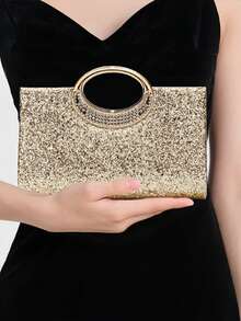 Women's Fashion Sparkling Crystal Rhinestone Clutch Purse, Luxury Shiny Rhinestone Evening Handbag For Prom, Party,Birthday Celebration, Bridal Clutch - Gold - View 10
