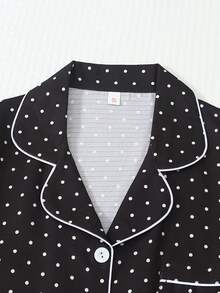2pcs Set Comfortable Mini Polka Dot Print Short Sleeve Top And Bow Long Pants Women's Pajama Set Loungewear - Black - View 3