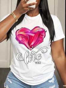 Camiseta Casual con Diseño de Corazón 'Te Amo' para Mujer, Regalo para el Día de San Valentín, Romántica, Linda, de Moda, de Algodón, Ropa Casual - Blanco - Ver 1