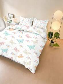 2/3PCS Colorful Butterfly Floral Print Duvet Cover, Fresh Countryside Style Polyester Fabric Children'S Duvet Cover, Suitable For Children'S Bedroom, Guest Room Decoration, Daily Home Use In All Seasons - Multicolor - View 3