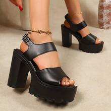 Women's Thick Platform Chunky Heel Sandals, Open Toe Ankle Strap Buckle High Heel Sandals, Fashion Versatile Summer Shoes - Black - View 3