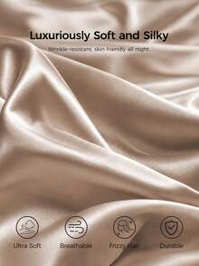 3pcs Luxury Satin Duvet Cover Bedding Set, Silky Lightweight & Breathable Fabric For Cozy Sleep. Minimal Stylish Design With Zipper Closure And Inner Corner Ties. Available In Double/Full/Queen/King Sizes, All-Season Practical Home Bedding. - Champagne - View 5