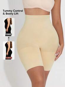 High Waist Butt Lifting Shapewear Shorts, Tummy Control Summer Shaper For Party & Wedding - Apricot - View 3