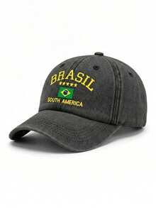 1 pieza Gorra de béisbol vintage lavada con estampado de estrella de Brasil, protección solar de verano, gorra unisex, protección para primavera, otoño, viajes, vacaciones, playa, Copa del Mundo - gorra de béisbol - Ver 14
