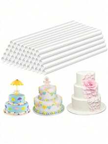 1/4/8/16pcs White Floating Cake Support Rods, Cake Layer Support Tubes, Cake Stacking Support Rods, White Plastic Support Rods, Suitable For Layered Cake Construction And Stacking, Perfect For Christmas Parties And Events, Cake Support Rods - Multicolor - View 1