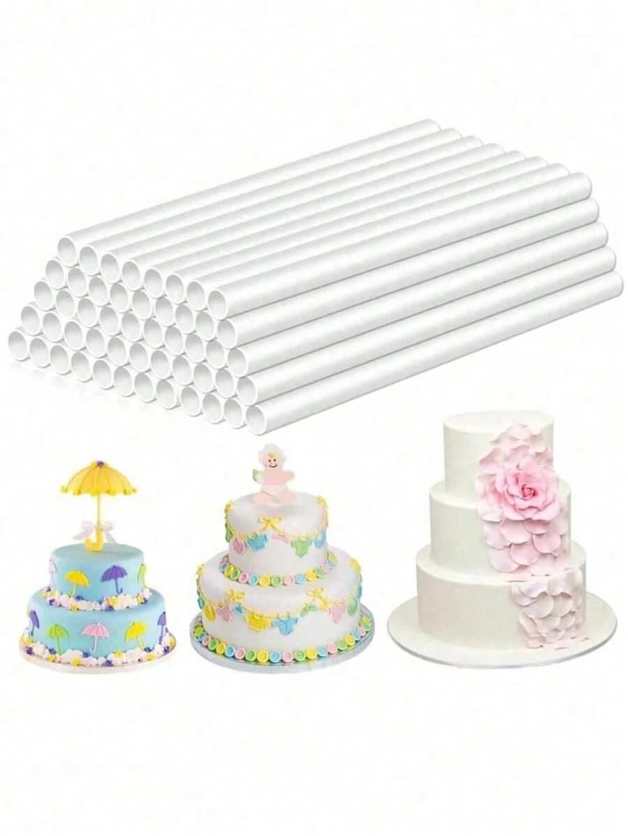 1/4/8/16pcs White Floating Cake Support Rods, Cake Layer Support Tubes, Cake Stacking Support Rods, White Plastic Support Rods, Suitable For Layered Cake Construction And Stacking, Perfect For Christmas Parties And Events, Cake Support Rods - Multicolor - View 1