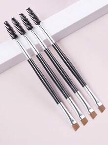 ronshadow 4pcs Black & Silver Dual-Ended Eyebrow & Eyelash Brush Set, One End Spiral Spoolie, One End Angled Blade Brow Brush, 2-In-1 Wild Brow Grooming & Filling Makeup Brush - Black - View 7