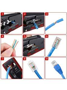 RJ45 CAT7 CAT6A 壓接工具，適用於 Cat7/6a/6/5e 網路接頭，含剪線鉗、剝線鉗及乙太網路壓接工具 - 查看 8