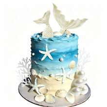 25 piezas/Set Decoraciones de Pastel Tema Oceánico Sirena, Cola de Sirena, Estrella de Mar, Coral, Conchas, Fiesta de Cumpleaños en la Playa - Multicolor - Ver 2