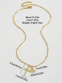 1件個性化立方鋯石十字架與A-Z字母吊墜項鍊，不鏽鋼Y2K信仰飾品，中性日常佩戴 - 金色 - 查看 4