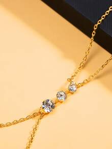 1 pieza Pulsera de dedo redonda de cristal brillante dorado, accesorio de joyería de moda europea y americana de verano para mujeres - Dorado - Ver 3