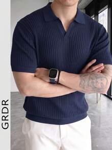 GRDR Men's Solid Color Short Sleeve Casual Commuter Knit Top - Navy Blue - View 7