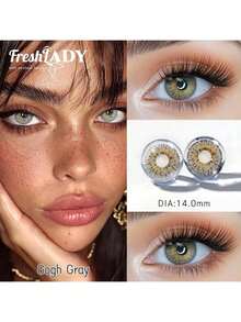FRESH LADY Freshlady 1 paire de lentilles de contact colorées, 14,0-14,20 mm, utilisation annuelle ou 6 mois, lentilles de maquillage créatives pour les yeux, couleur vive de printemps, maquillage beauté des yeux vert/gris, pour le travail, l'école, le port quotidien, les fêtes, cadeau pour les amis - 0 - Voir 20