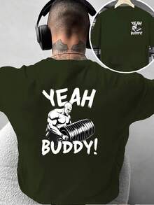 Camiseta de moda para hombre con diseño estampado a doble cara, camiseta con estampado deúsculos para fitness, para entusiastas del gimnasio, estilo callejero americano, para uso cas - Negro - Ver 10