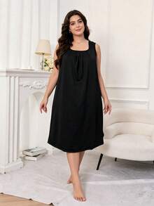 Gaun Tank Tanpa Lengan Ukuran Besar Warna Hitam untuk Wanita, Gaun Tidur Lembut dan Nyaman, Gaun Tidur yang Cocok untuk Musim Semi dan Musim Panas - Hitam - View 4