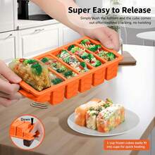 2-Pack Silicone Freezer Trays With Lid, 2 Large 2-Cup(500ml) & 6 Small 1/2-Cup(125ml) Soup Freezer Container Molds, Cube Tray Meal Prep & Freezing Soup, Stews, Sauces, Oven & Dishwasher- - 橘子(6+2) - 查看 5