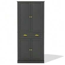 182cm Storage Unit, 4 Doors And 1 Drawer, 2 Doors With Shelves, 6 Storage Compartments And 4 Adjustable Shelves, Ideal For The Kitchen, Dining Room And Living Room, White - Black - View 8