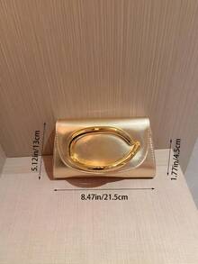 Fashionable Metal Decor Mini Box Clutch Bag, Elegant Shiny Metal Bar Accent Women's Handbag, Luxury Feel For Evening Dress, Party, Wedding, Prom - 金色 - 查看 12