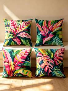4pcs/1pc New Bohemian Style Themed Printed Throw Pillow Covers - Rich Colorful Floral Pattern Design, Summer Decorative Cushion Covers, For Room Decor, Living Room Decor, Sofa And Bedroom | With Zipper Closure | Removable And Washable | Skin-Friendly Soft And Comfortable Fabric - Durable, Fade-Resistant, Suitable For Decoration And Summer Home Decor. No Filling - Multicolor - View 3