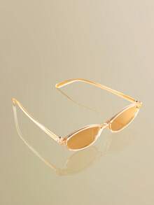 NobleVue 1 Pair Unisex Oval Small Frame Fashion Sunglasses, Suitable For Photography, Celebrations, Weddings, Christmas Decorations And Other Occasions - Champagne - View 3