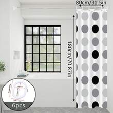 1pc Grey And White Polka Dot Pattern Shower Curtain, Bathroom Partition Curtain, Suitable For Multiple Scenes, Comes With Hanging Rings - Dark Grey - View 13