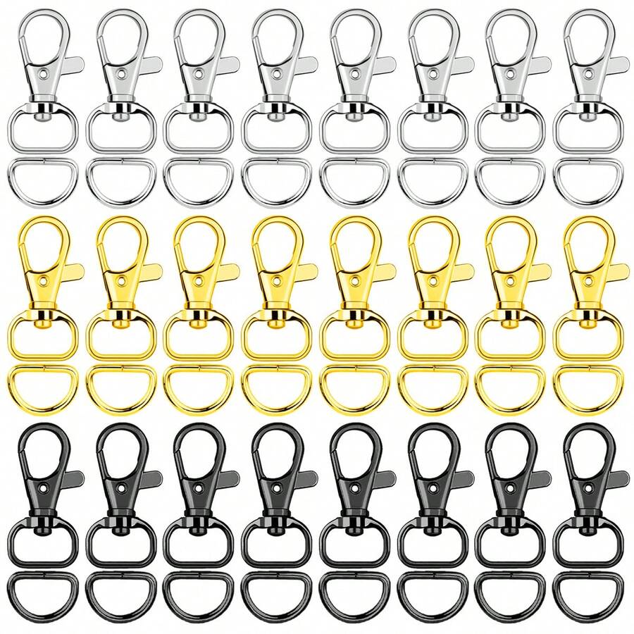 24/40pcs D-Shaped Swivel Clasp Keychain Hooks And D-Rings - Suitable For Handbag Hardware, Sewing Projects And DIY Craft Accessories - Little D Buckle D Ring - View 1