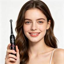 1pc Rotating Electric Toothbrush, 4pcs Brush Heads, 2pcs AAA Batteries, Cute Animal Pattern Electric Toothbrush, Smart Cleaning Battery Powered Electric Toothbrush, Soft Bristles, Multiple Patterns - Black - View 4