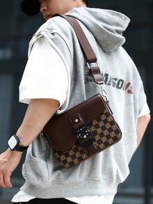 Men's Box Bag Crossbody Shoulder Bag Small Square Bag Buckle Monogram Business PU Waterproof Wallet Unisex Business Storage Bag Suitable For Business Travel Toiletry Storage Tool Bag Large Capacity Easy To Carry Black Clutch Handbag Office Supplies Vintage Men's Gift Peach Tree - Black - View 7
