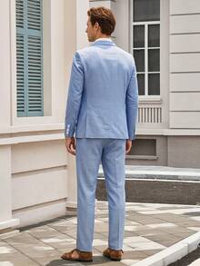 Officeau Men's 2pcs Blue Wedding Suits, Blazer And Pants, For Groom/ Groomsman/ Guest - Blue - View 2