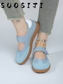 2026 Neue flache Große Größen 36-41 Damen Klettverschluss Studenten Sport Casual Mode weiße Sneaker deutsche Trainingsschuhe - Blau - Übersicht 6