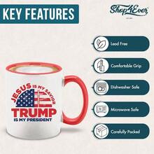 Jesus Is My Savior  Is My President Red Handle Ceramic Coffee Mug Tea Cup Donald  Mug - Mango rojo - Ver 4