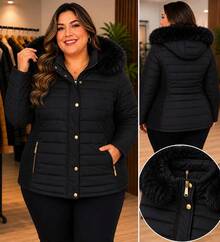 Women's Lined Plus Size Jacket - 黑色 - 查看 1