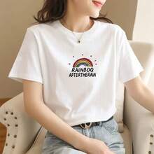 Loose Fit T-Shirt With Anime Cartoon Print - Rainbow - View 1