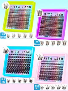 RITALASH 368片 4盒裝 棕色與黑色混色睫毛簇套組，防水睫毛簇接睫毛，含初學者與熟手所需所有配件，居家DIY輕鬆操作，易貼自然妝感，適合日常化妝 - 彩色 - 查看 3