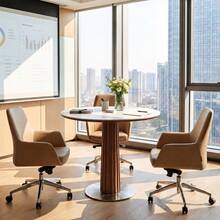 Tribesigns 31.5-Inch Round Conference Table For 2-4 People, Small Wood Meeting Room Table With Thickened Sintered Stone Tabletop And Stainless Steel Base (White + Walnut) - White and Dark Walnut - View 2