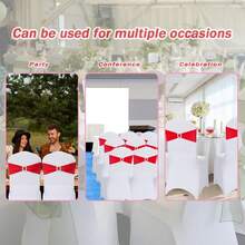 10入裝彈性纖維椅背裝飾綁帶，附蝴蝶結與方形扣環滑扣，適用於畢業季、舞會、婚禮、派對及宴會裝飾 - 紅色 - 查看 7
