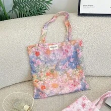 Bolso Tote Floral Colorido con Acabado Texturizado, Bolso Estilo Coreano para Niñas para la Escuela y el Desplazamiento con Gran Capacidad Bolso de Hombro - Multicolor - Ver 6