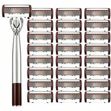 Premium Metal Manual Razor For Men, 5 Layer Floating Sharp Blades Shaving Razor, Non Slip Two-Tone Silver Brown Handle, Luxury Close Smooth Shave Razor Gentle For Sensitive Skin Daily Travel Use - Multicolor - View 12