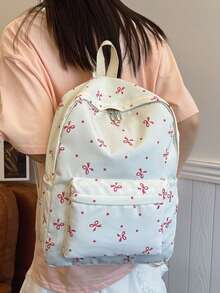1 Large Capacity Nylon Schoolbag For Students, Simple Solid Color Backpack For College Students, Ladies Nylon Backpack, Girl Travel Backpack - Pink - View 9