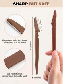 30/15/5pcs Eyebrow Trimmer Set, Long Handle Precision Eyebrow Shaper, Shaping & Trimming Beauty Tool, Exfoliating & Callus Removal Razor, Facial & Neck Shaving Blade, Women's Multi-Function Grooming Set, Travel & Home Use, Smooth - Mocha Brown - View 6