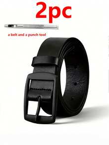 2pcs Black Square Buckle Versatile Men's Belt - 2pcs Black - View 9