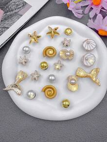 20 piezas Serie de Verano Encantos para Zapatos, Incluye Estrella de Mar 3D, Concha, Caracol, Decoraciones de Moda DIY para Zapatos de Jardín, Sandalias y Otros Zapatos, Regalo de Vacaciones - Dorado - Ver 5
