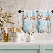 1pc/2pcs/4pcs Ocean Watercolor Kitchen Towels, Soft, Absorbent & Quick-Drying, Machine Washable, Multipurpose For Daily Hand Wiping & Home Decoration - Multicolor - View 1