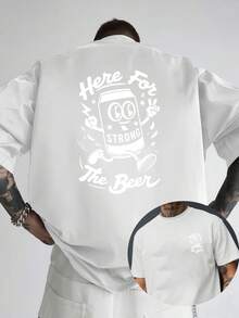 Nacida para la cerveza, nueva camiseta de cuello redondo para hombre con estampado de lata de cerveza en ambos lados, estilo casual, deportivo, moderno y holgado, de manga corta para estudia - Blanco - Ver 1