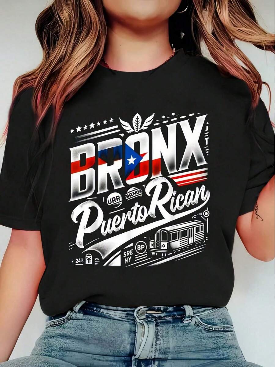 Camiseta 100% Algodón de Puerto Rico, Nueva York, Latinoamérica, para Hombre y Mujer, Tallas Grandes, Suave, Casual, Transpirable - Negro - Ver 1