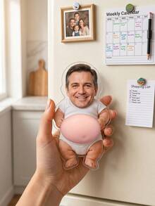 1pc Personalized Funny Daddy Face Squishy Belly Fridge Magnet, Custom Dad Photo Squeeze Magnet For Kitchen Decor - Multicolor - View 4